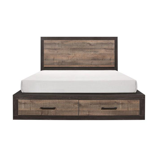 Miter King Platform Bed with Footboard Storage in Rustin Mahogany & Dark Ebony 1762K-1EK image